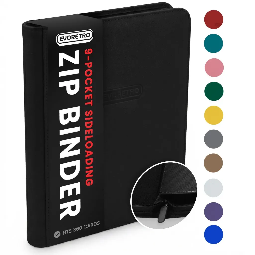 EVORETRO 9-Pocket Zip-Up Trading Card Zipper Binder for 360 cards (Jaune)